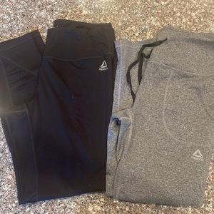 Two Reebok leggings running training medium gray black heathered